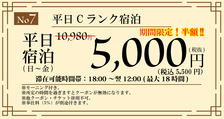 Cタイプ日～金宿泊5,000円